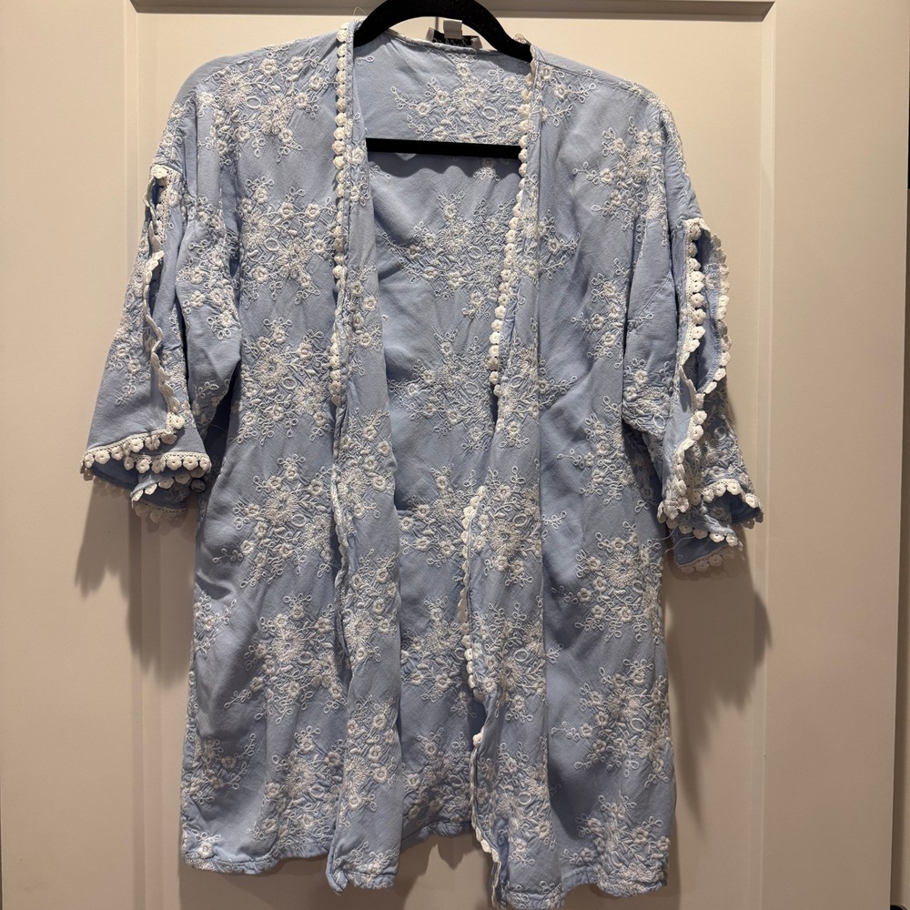 Romantic Boho In Bloom by Jonquil Blue Embroidered Kimono Robe M/L
